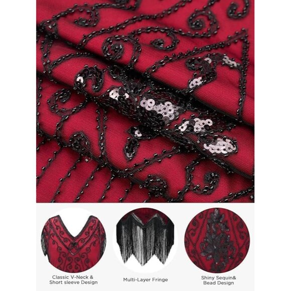 Plus Size 1920s Vintage Flapper Dress Sequin Beaded Tassels Prom Night Out - Picture 2 of 3